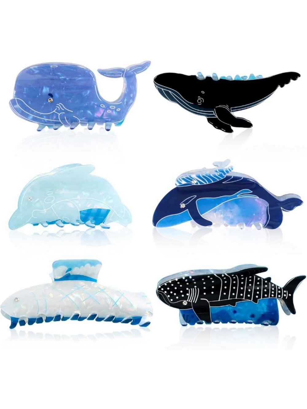 Cute Sea Animal Hair Clips Set - 6 Large Ocean Claw Clips for Thick or Thin